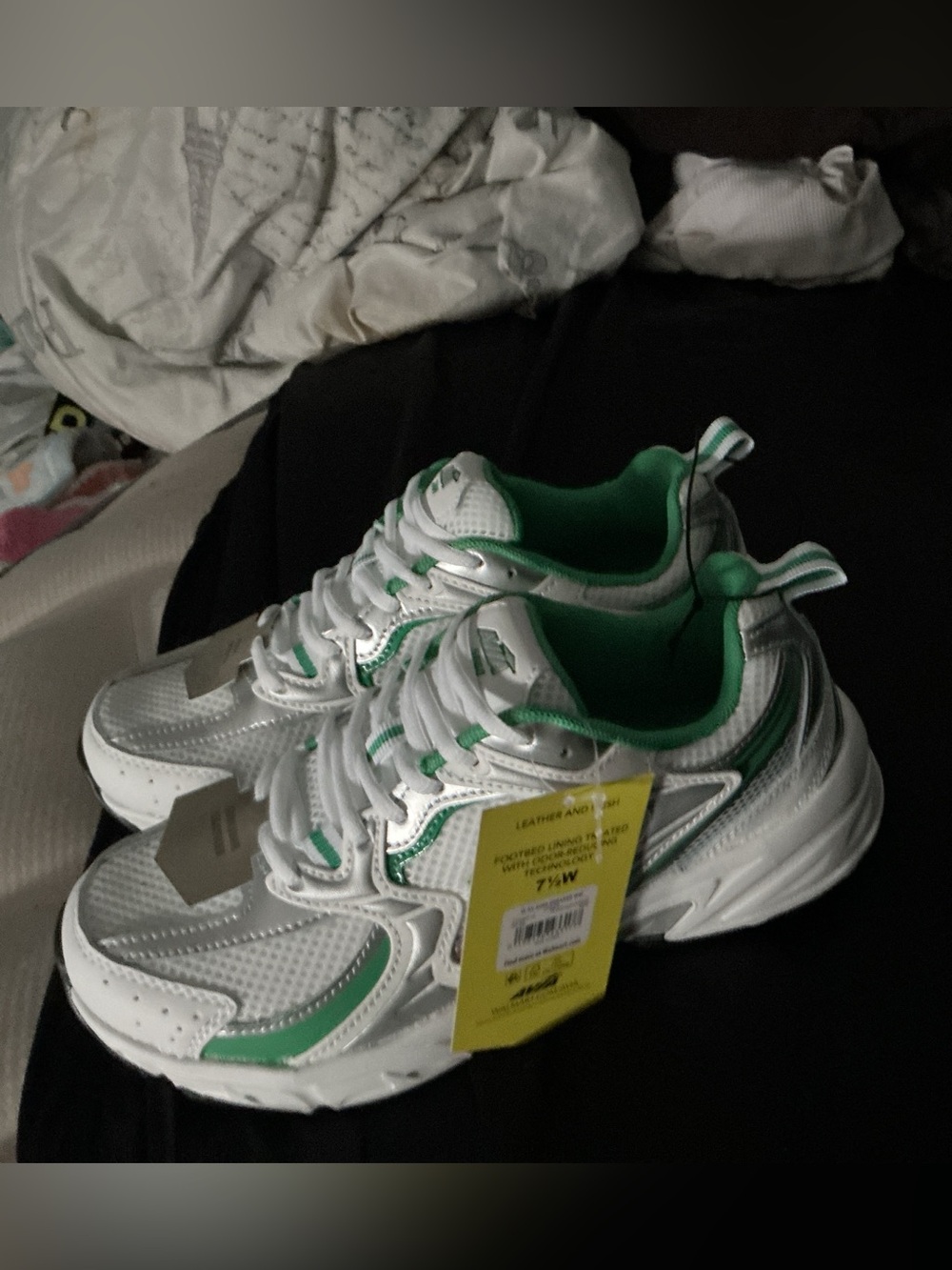 Avia Kids White and Green Athletic Sneakers